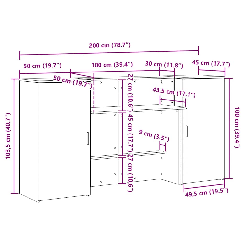 Sprejemna miza sonoma hrast 200x50x103,5 cm inženirski les