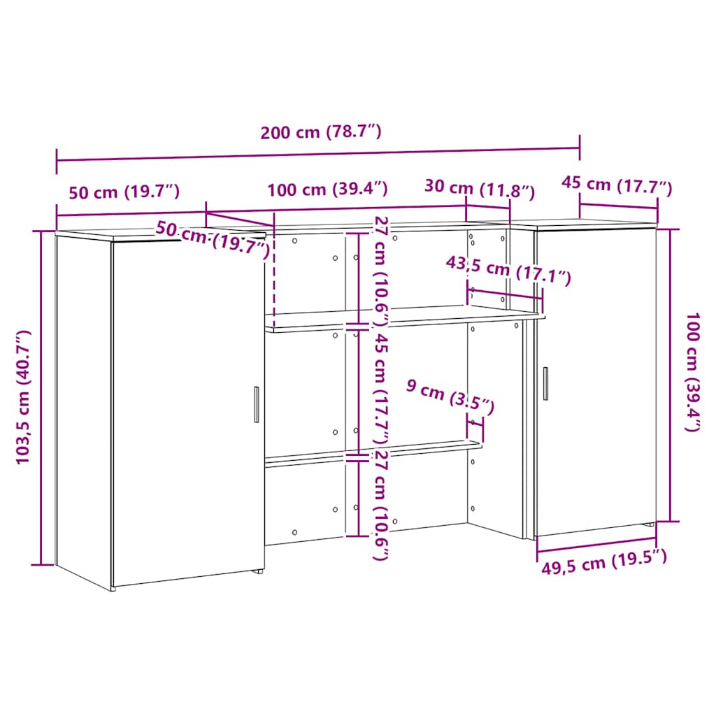 Sprejemna miza betonsko siva 200x50x103,5 cm inženirski les