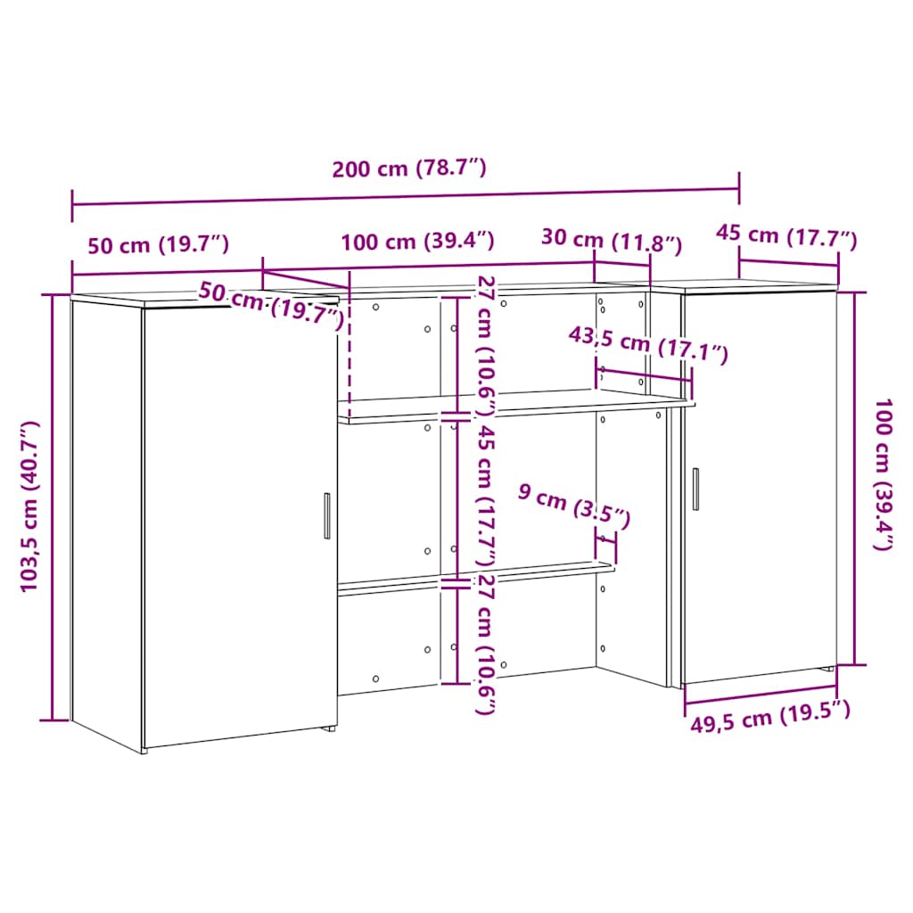 Sprejemna miza starinski les 200x50x103,5 cm inženirski les