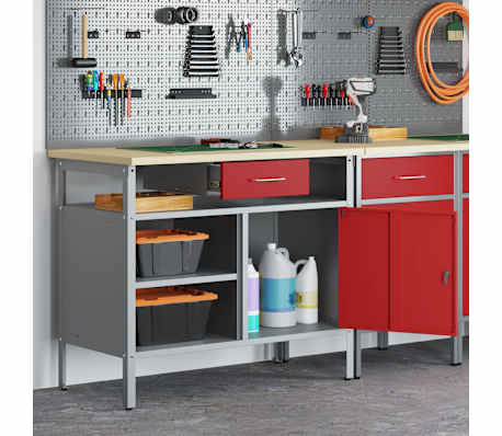 vidaXL Arbeidsbenk Rød og grå 100 x 55 x 85 cm Pulverlakkert stål