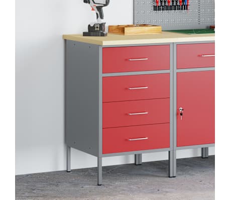 vidaXL Workbench Red and grey 50 x 55 x 85 cm Powder-coated steel