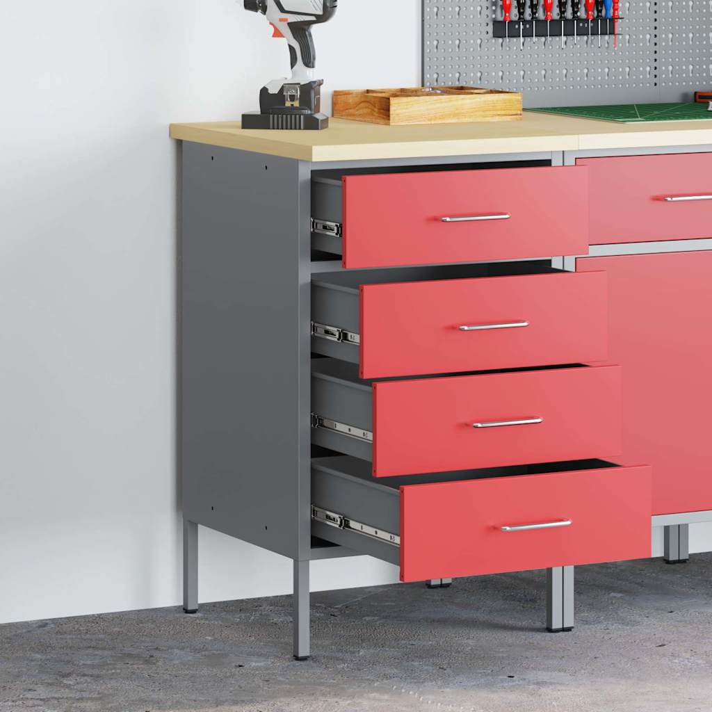 vidaXL Banc de lucru cu sertar Roșu și gri 50 x 55 x 85 cm