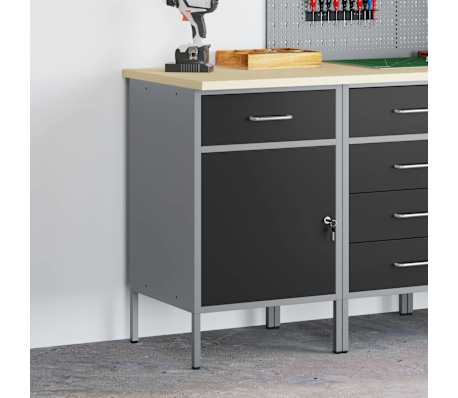 vidaXL Work Bench with Drawer Black and Grey 19.69 x 21.65 x 33.46 in