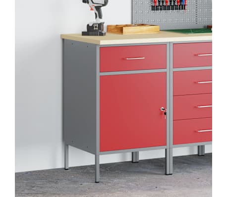 vidaXL Darbnīca ar atvilktni Sarkana un pelēka 50 x 55 x 85 cm