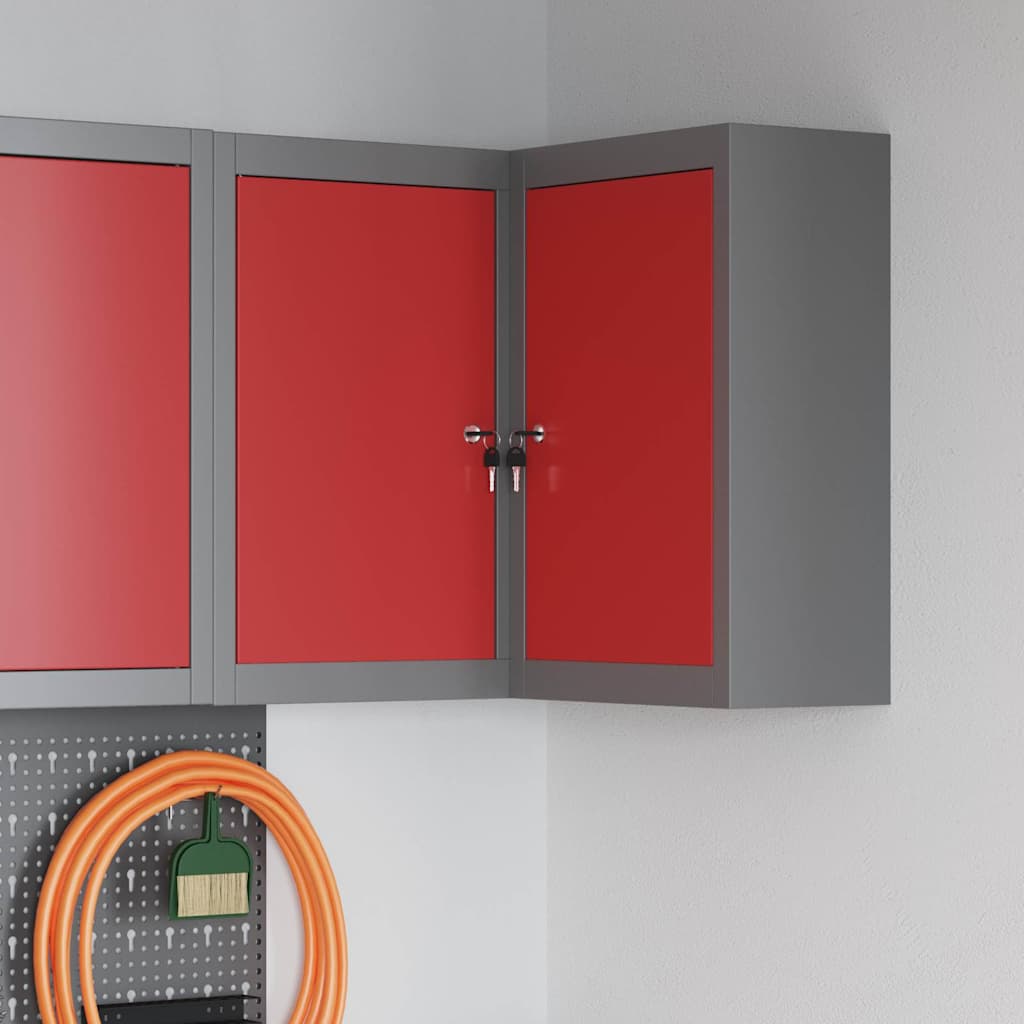 Armoire à outils d'angle vidaXL murale et verrouillable en acier rouge