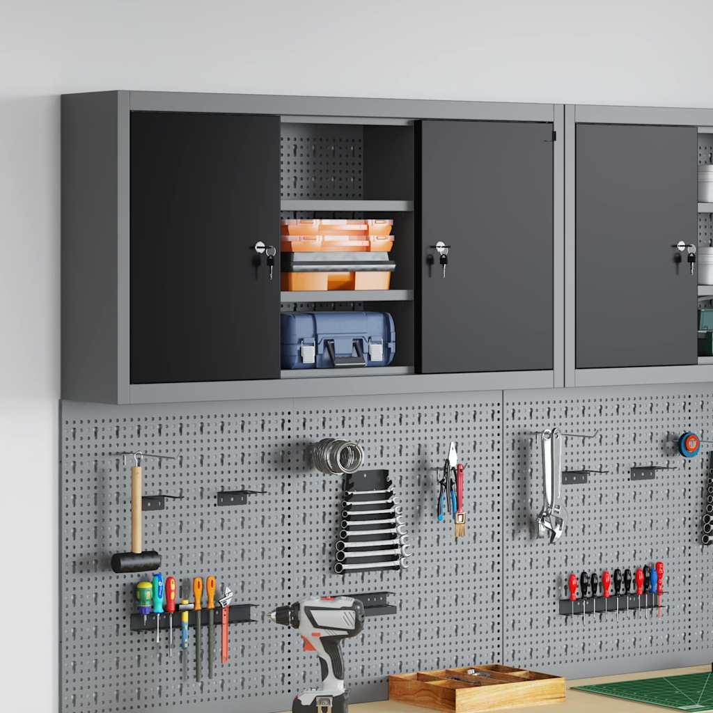 Armoire à outils murale vidaXL avec panneau perforé Noir 100x20x55 cm Acier