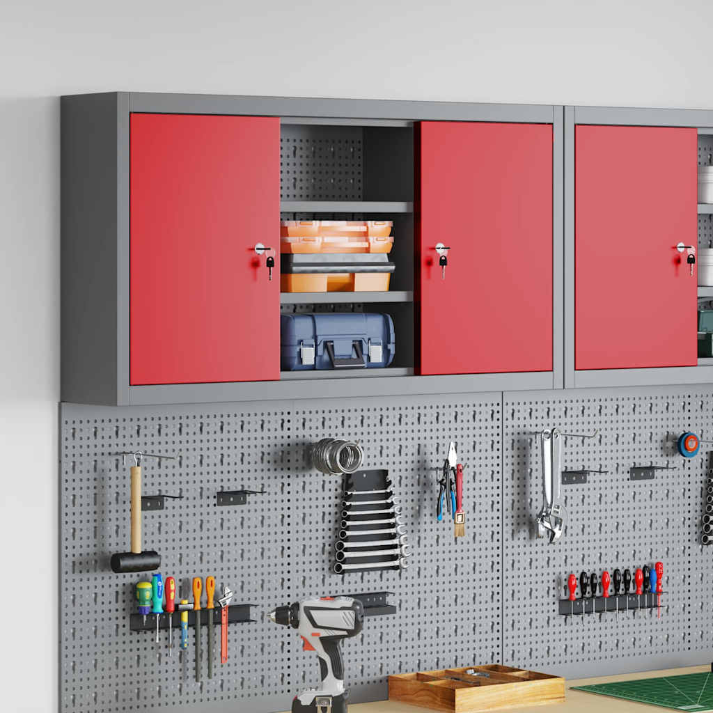 vidaXL Cabinet pentru Unelte cu raft Roșu și gri 100 x 20 x 55 cm