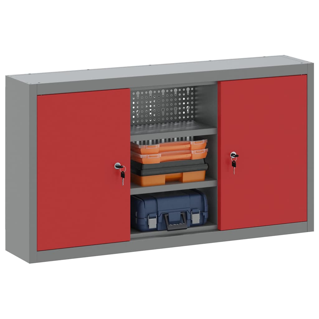 vidaXL Gereedschapskast met plank Rood en grijs 100 x 20 x 55 cm