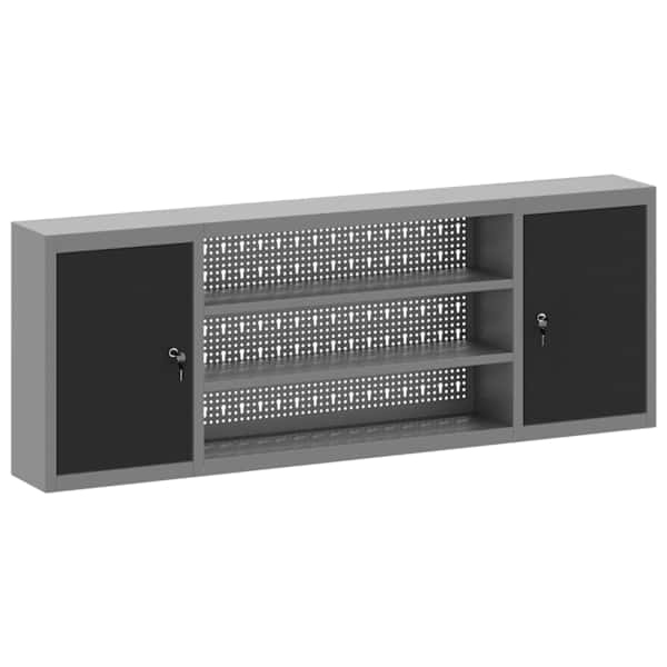vidaXL T&ouml;&ouml;riistakapp riiuliga lukuga Must ja Hall 150 x 20 x 55 cm