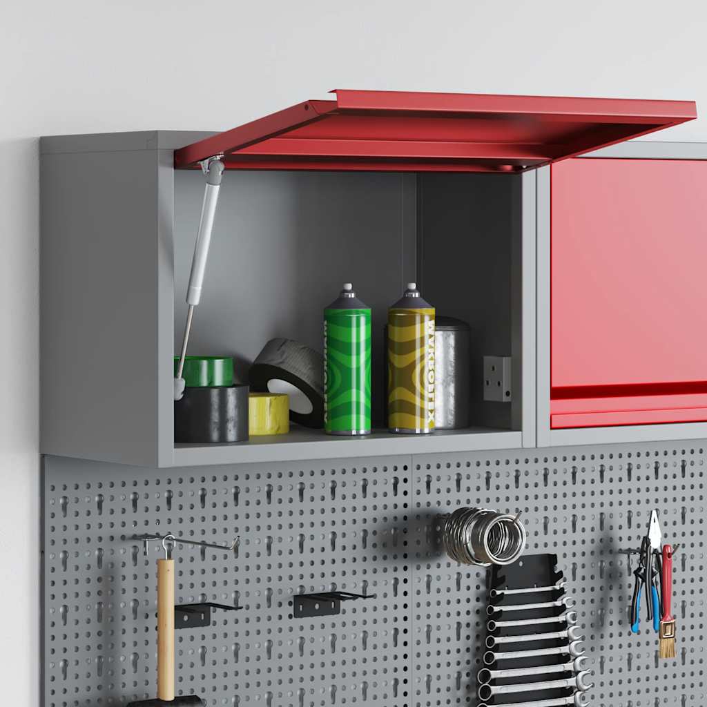 vidaXL Gereedschapskast met opslag Rood en grijs 50 x 25 x 35 cm