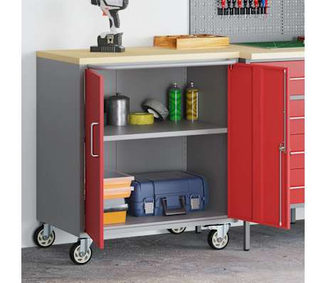 vidaXL Workbench Red and gray 75 x 45 x 85 cm Powder-coated steel