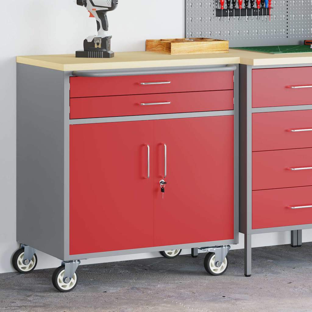 vidaXL Werkbank Rood en grijs 75 x 45 x 85 cm Poedergecoat staal