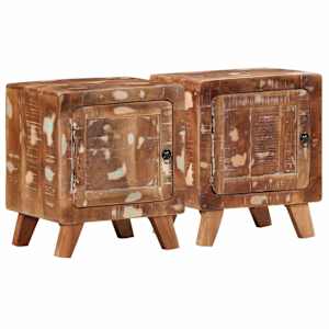 Nočna omarica 2 kosa 40x32x46 cm masivni les obnovljen