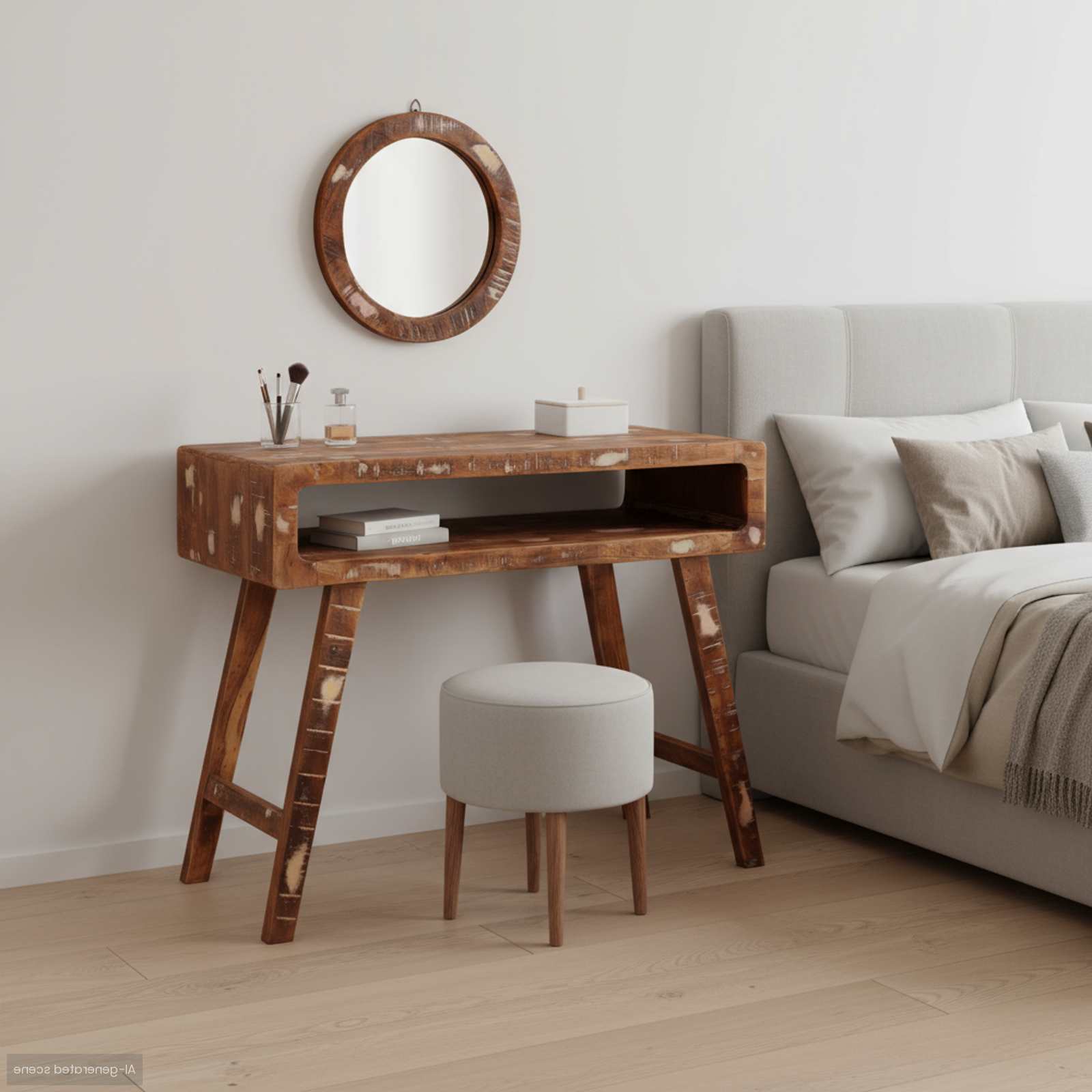 vidaXL Schminktisch Braun 90 x 76 x 45 cm Massives recyceltes Holz