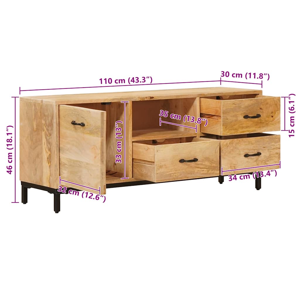 Tv-meubels met lade Bruin 110 x 30 x 46 cm Massief Mango Hout image 13