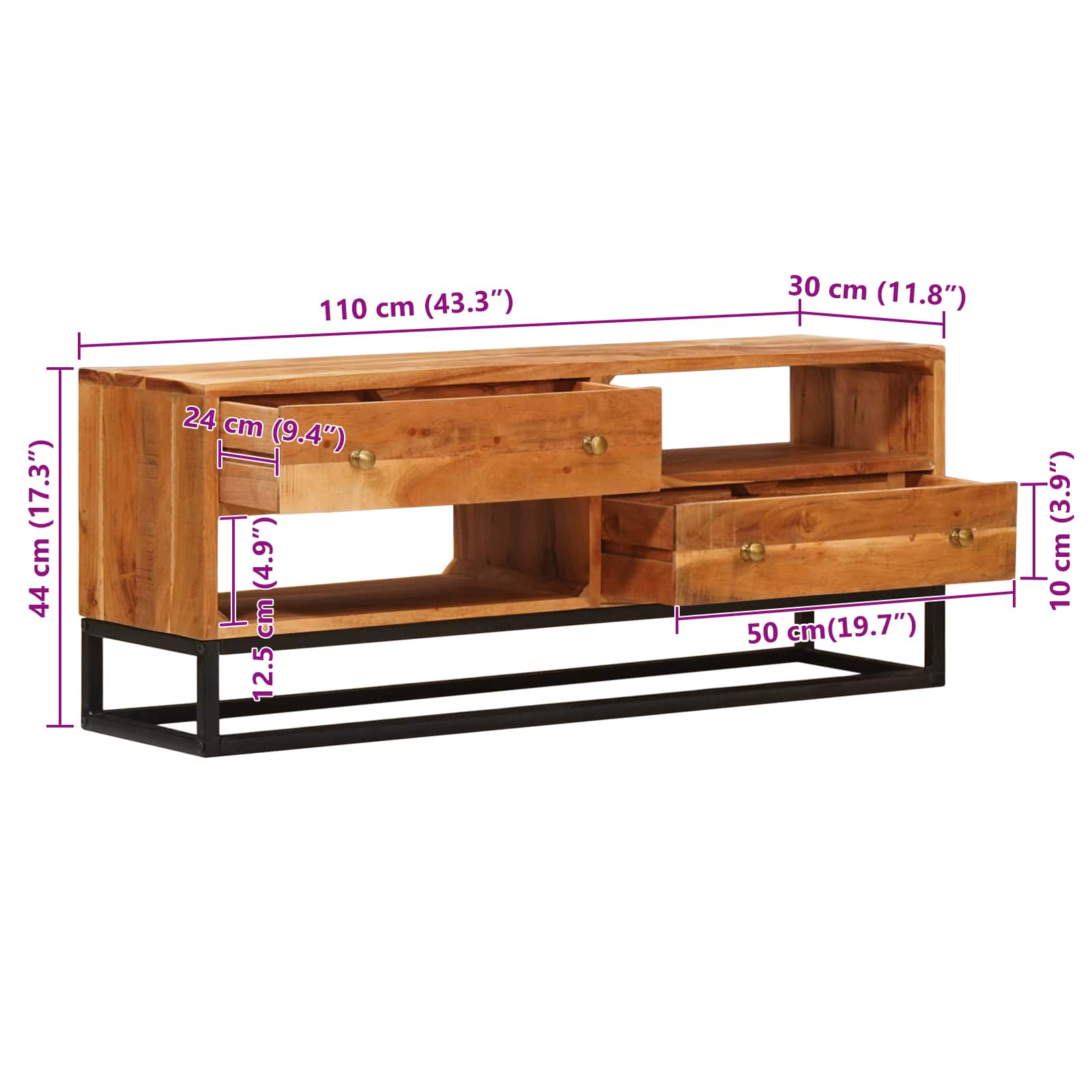 TV-kast met lade Naturel 110 x 30 x 44 cm Massief Acaciahout image 13