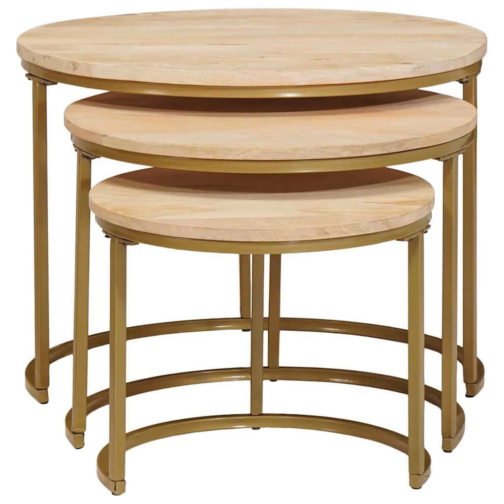 Nest Koffietafels 3 pcs Wit Massief mangohout en staal image 4