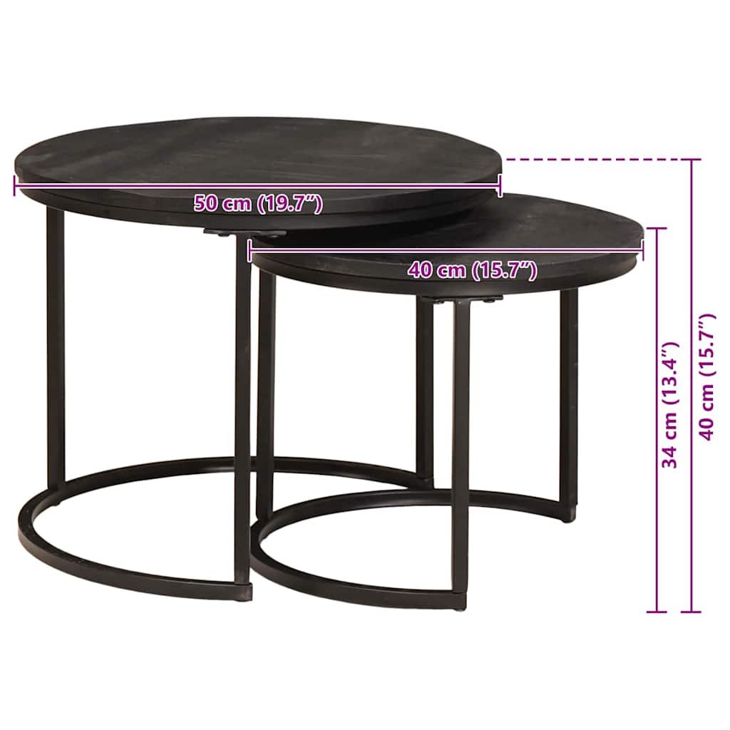 Nest Koffietafels 2 pcs Zwart Massief mangohout en staal image 8