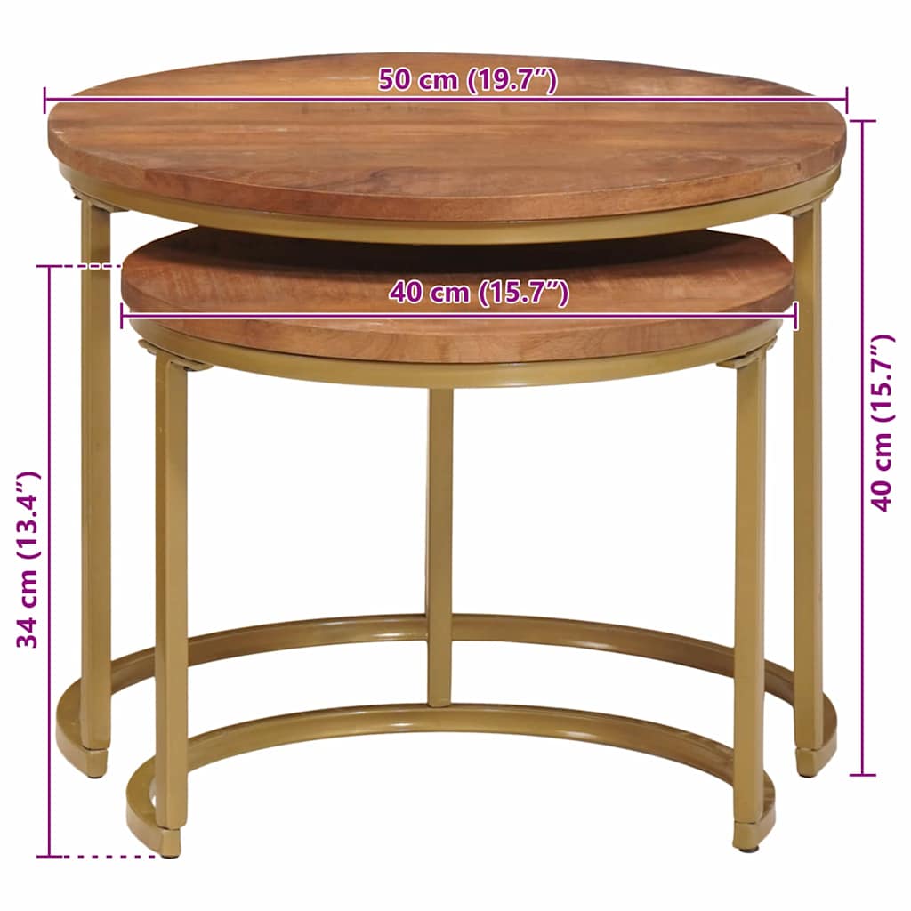 Nesting маси за кафе 2 pcs Масивно мангово дърво и стомана - Image 11