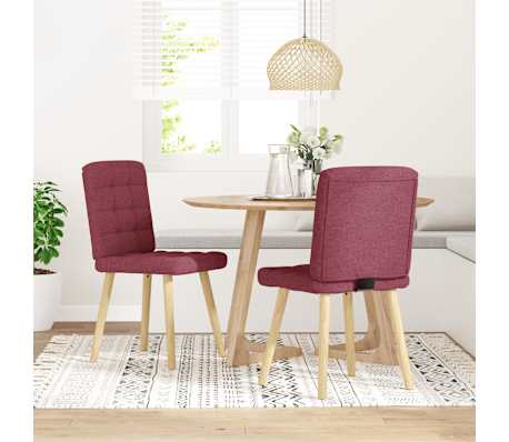 vidaXL Scaune de bucătărie, 2 buc., roșu vin, material textil