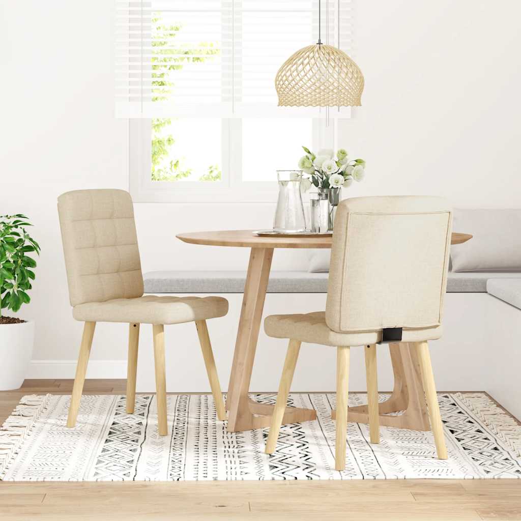 vidaXL Scaune de bucătărie, 2 buc., crem, material textil