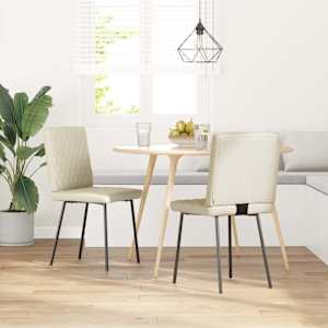 vidaXL Scaune de bucătărie, 2 buc., crem, piele ecologică