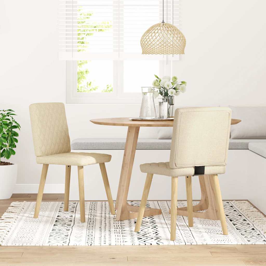 vidaXL Scaune de bucătărie, 2 buc., crem, material textil