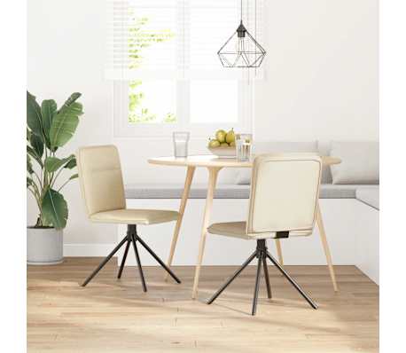 vidaXL Scaune de bucătărie, 2 buc., crem, material textil