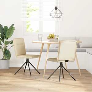 vidaXL Scaune de bucătărie, 2 buc., crem, material textil