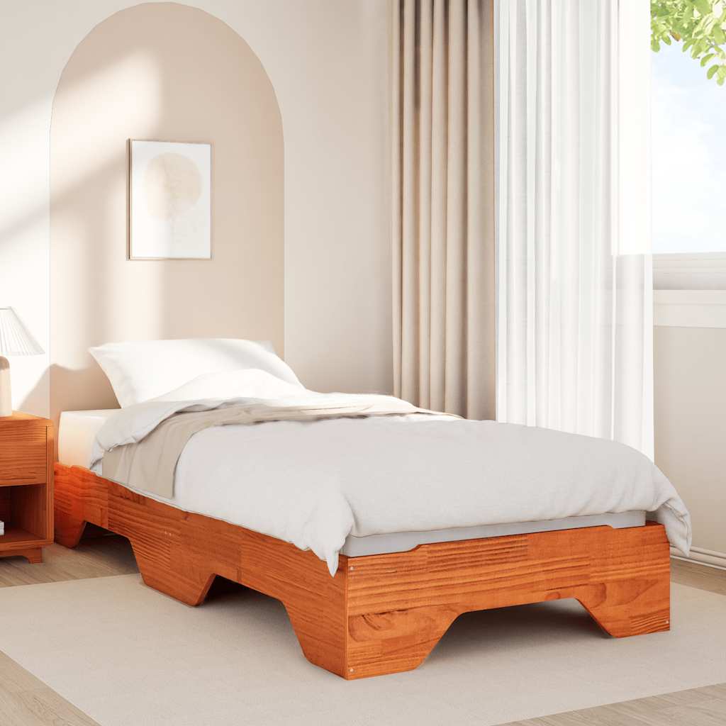vidaXL Bedframe zonder matras stapelbaar wasbruin 100x200 cm hout afbeelding