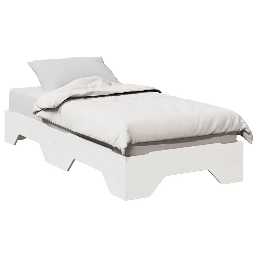 vidaXL Sängynrunko Ei Patja Pinottava Valkoinen 90x190cm Massiivipuuta