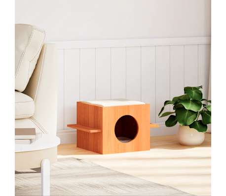 vidaXL Kattenhuis 51x35x30 cm massief grenenhout wasbruin