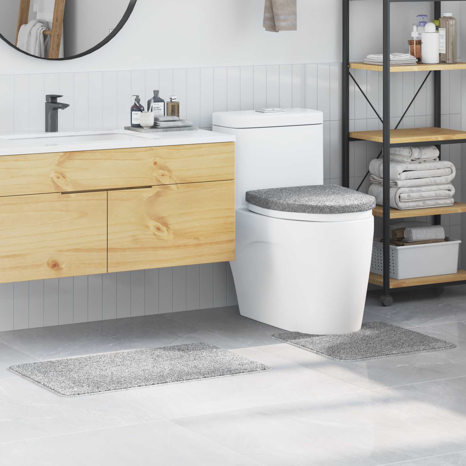 vidaXL Anti-Rutsch Badematten-Set 3 pcs Grau PP