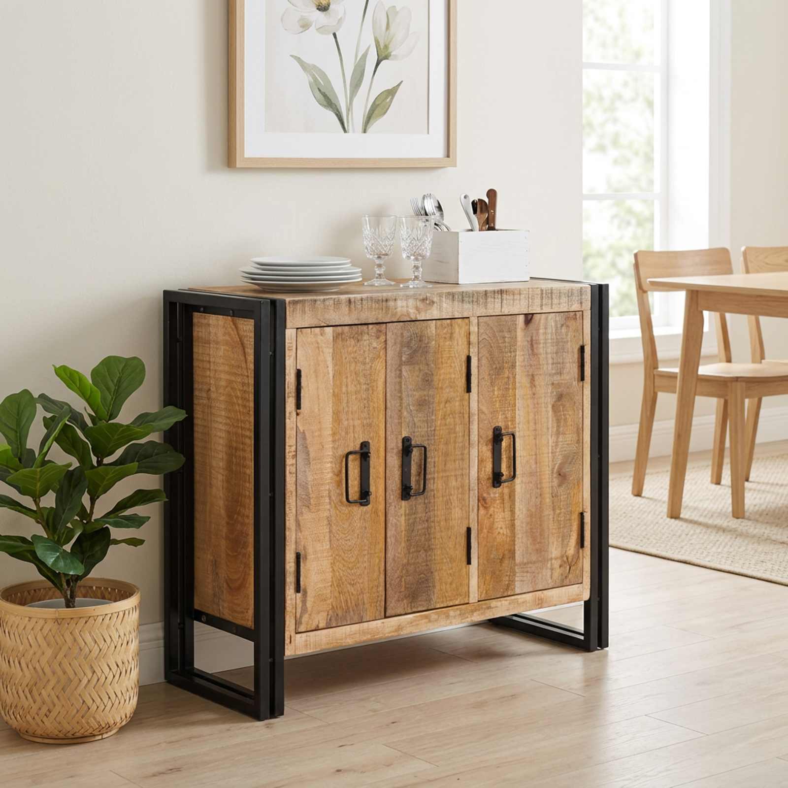 Sideboard Brun 80 x 33 x 70 cm Massivt mangotræ Massivt mangotræ