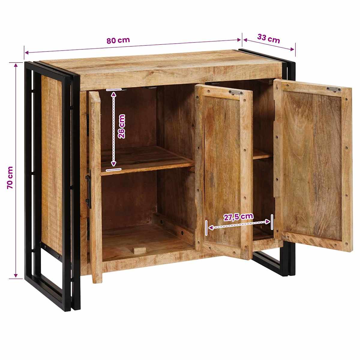 Sideboard Brun 80 x 33 x 70 cm Massivt mangotræ - Billede 11