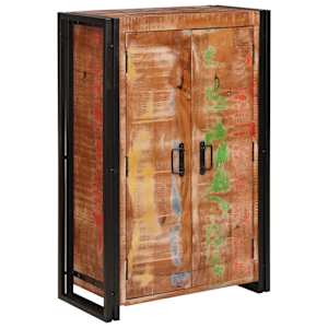 Visoka omara z vrati Rjava Masivno obnovljeno les in kovina