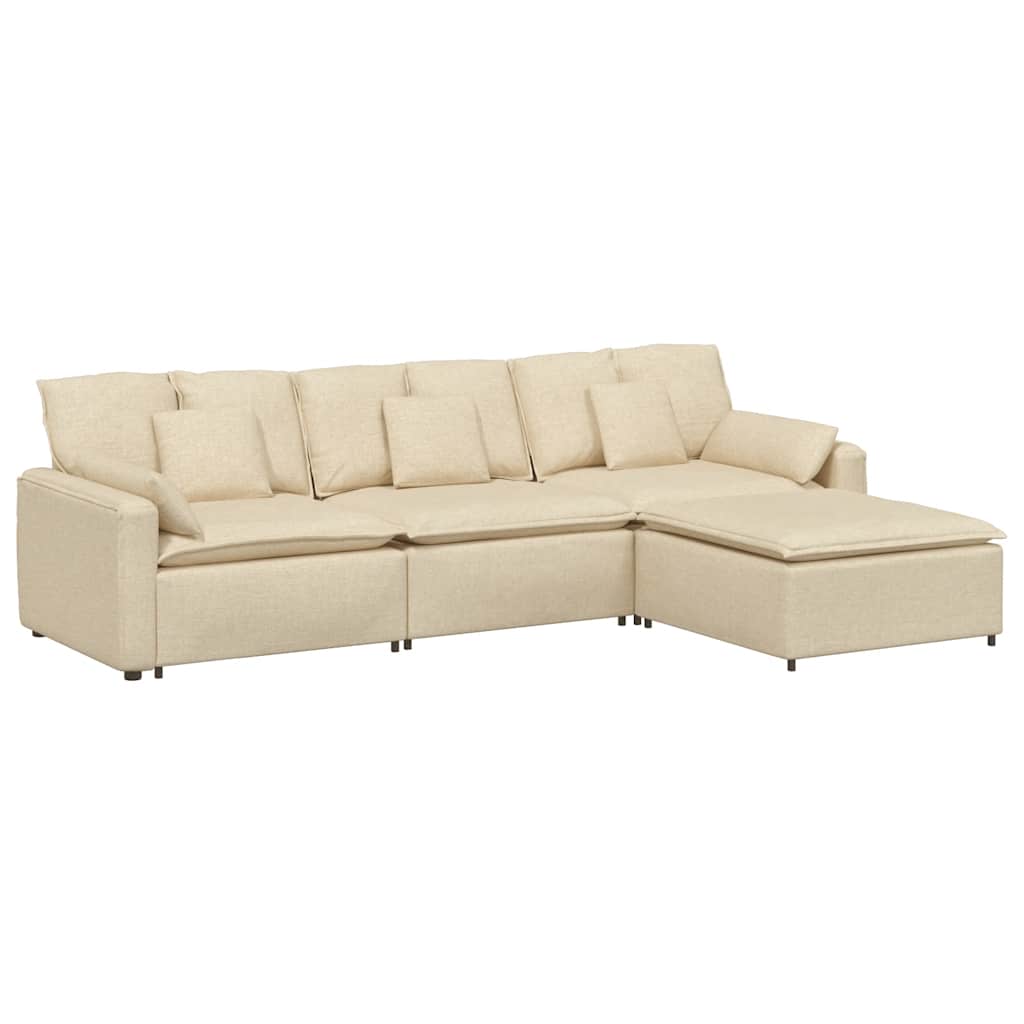 Thumbnail - vidaXL Modulares Sofa mit Fußhocker und Kissen Cream