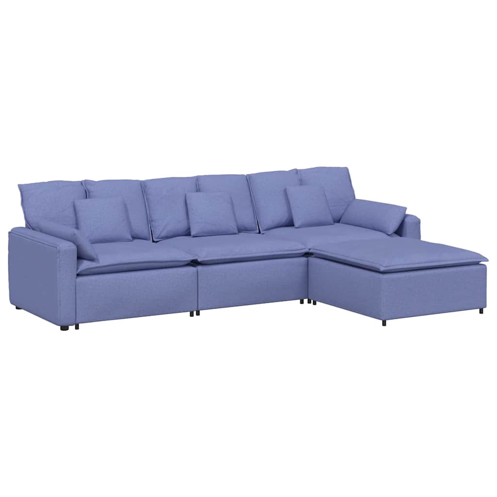 Thumbnail - vidaXL Modulares Sofa mit Fußhocker und Kissen Jeansblau