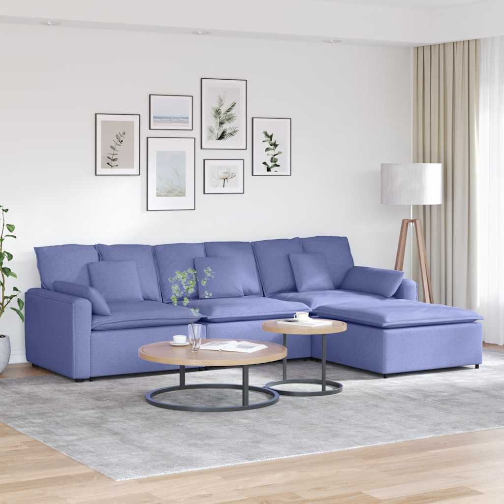 vidaXL Modulares Sofa mit Fußhocker und Kissen Jeansblau