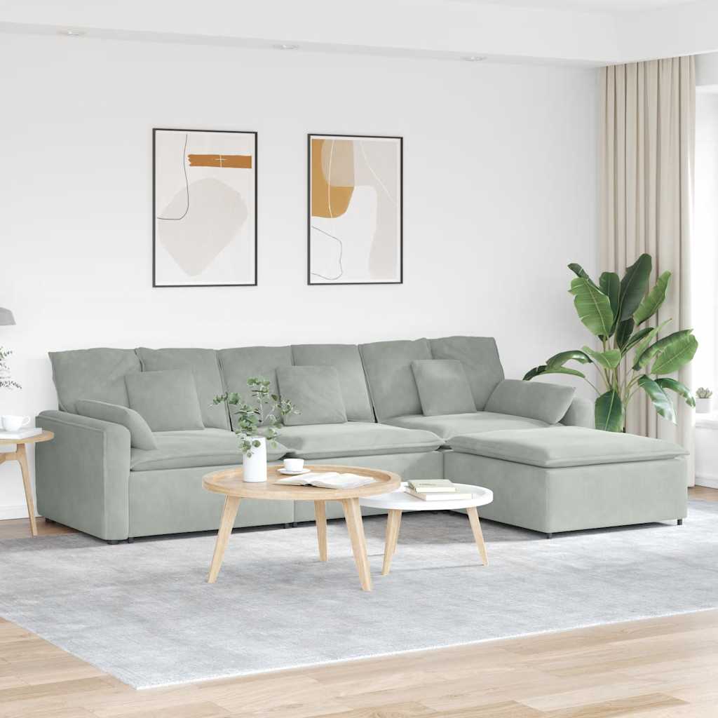 vidaXL Modulares Sofa mit Fußhocker und Kissen Hellgrau