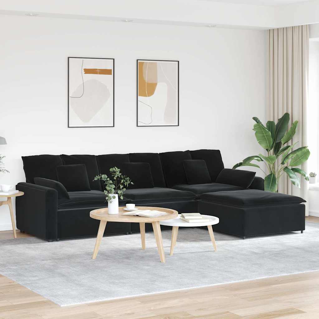 vidaXL Modulares Sofa mit Fußhocker und Kissen Schwarz