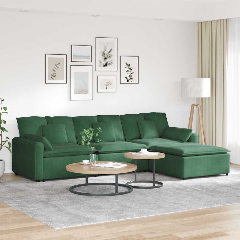 vidaXL Modulares Sofa mit Fußhocker und Kissen Dschungelgrün