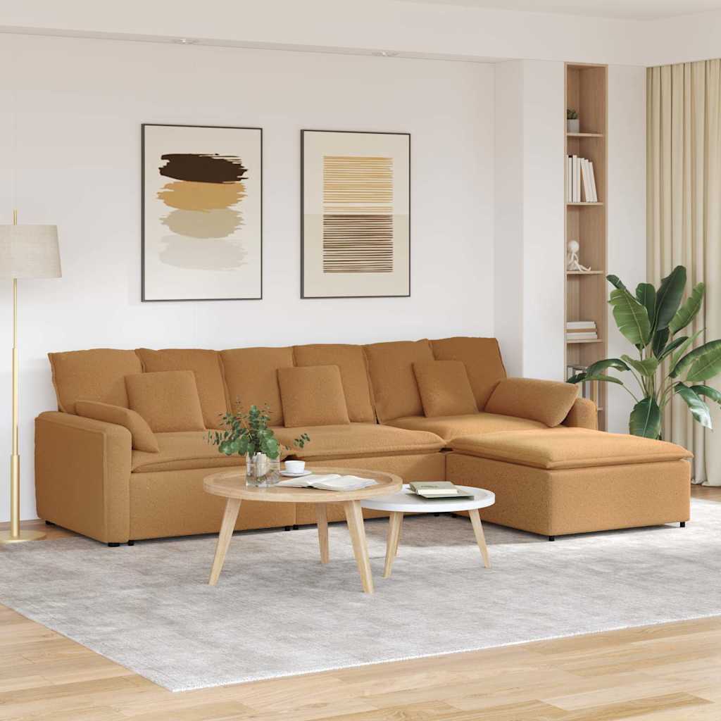 vidaXL Modulares Sofa mit Fußhocker und Kissen Beige