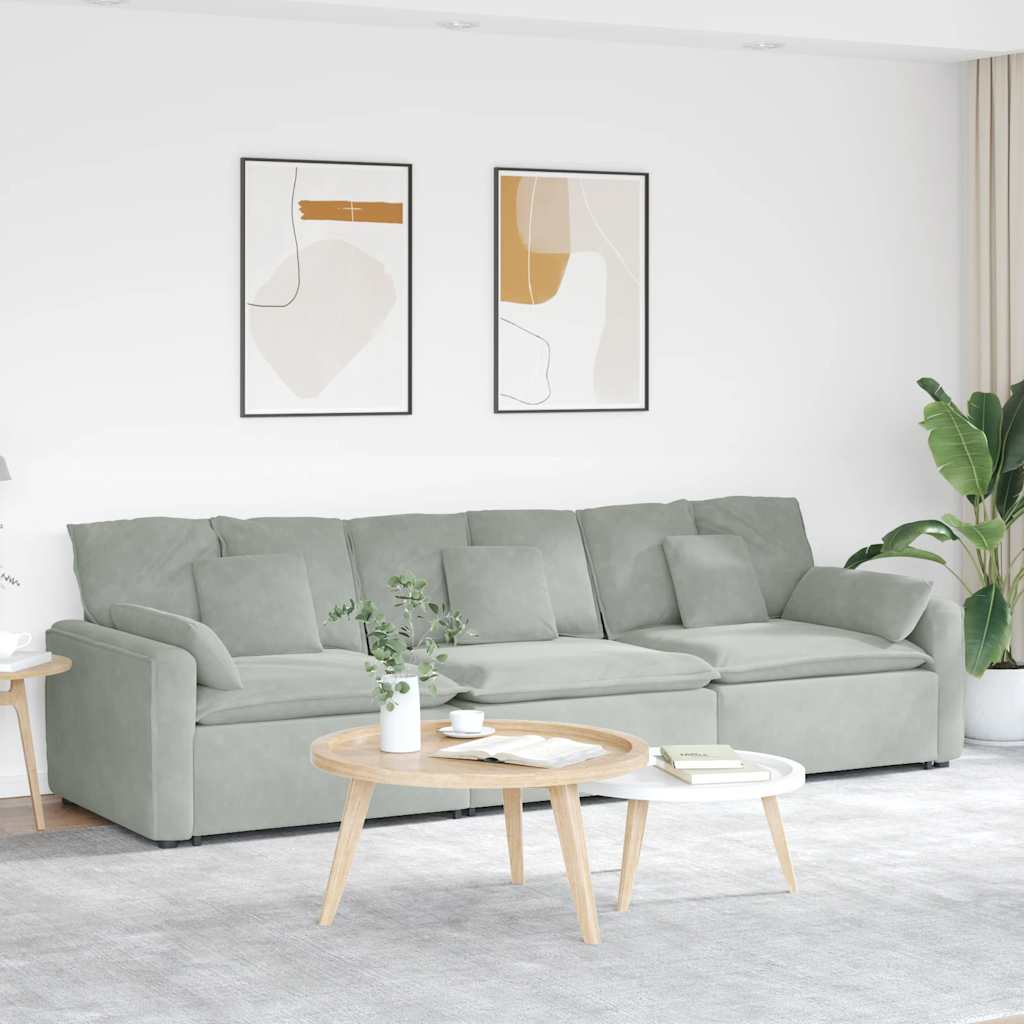 vidaXL Modulares Sofa mit Kissen Hellgrau