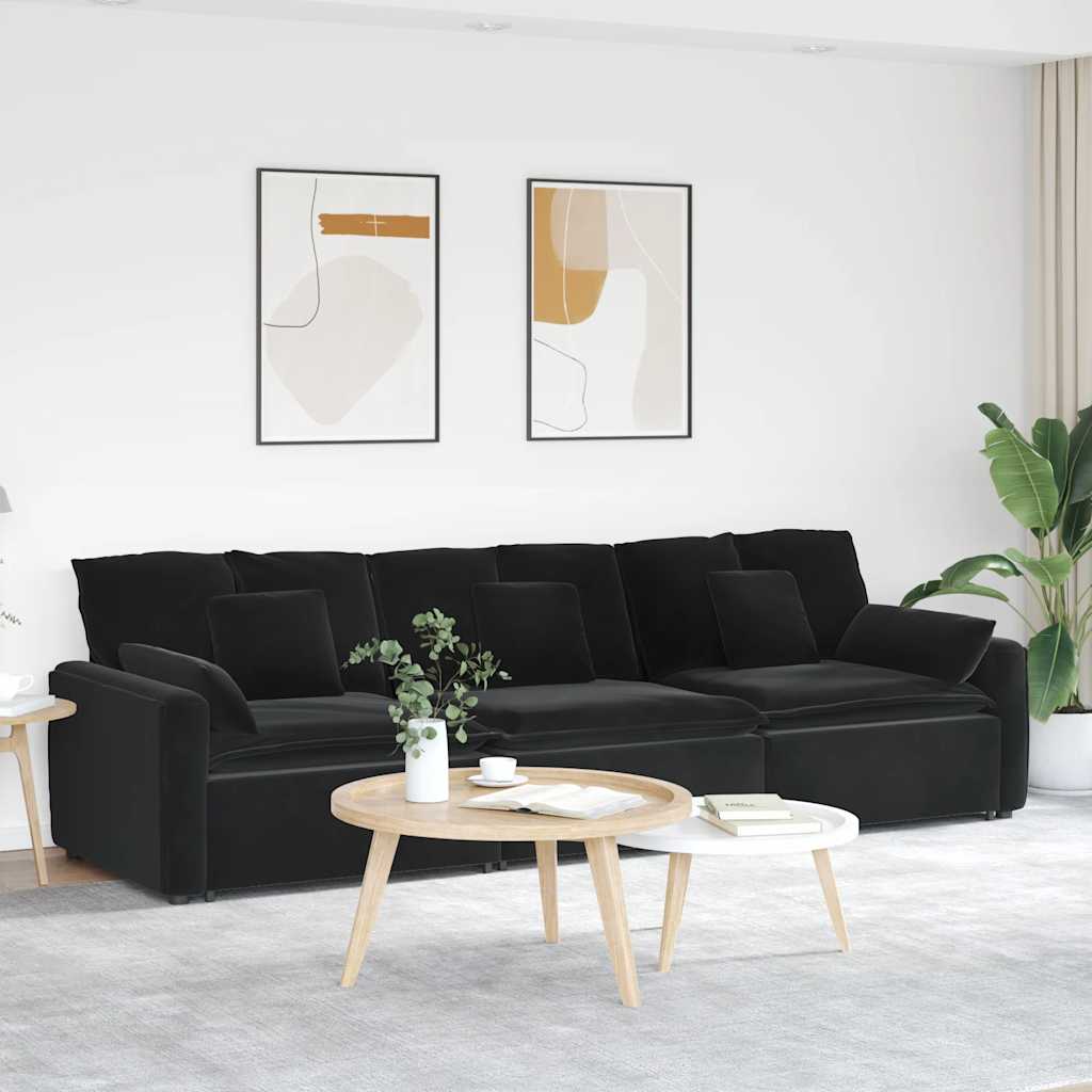 vidaXL Modulares Sofa mit Kissen Schwarz