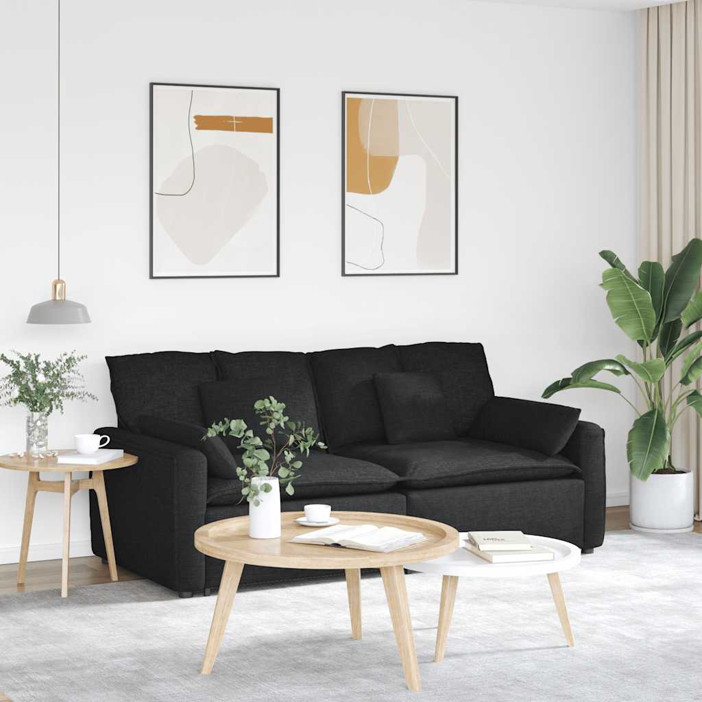 vidaXL Modulares Sofa mit Kissen Schwarz