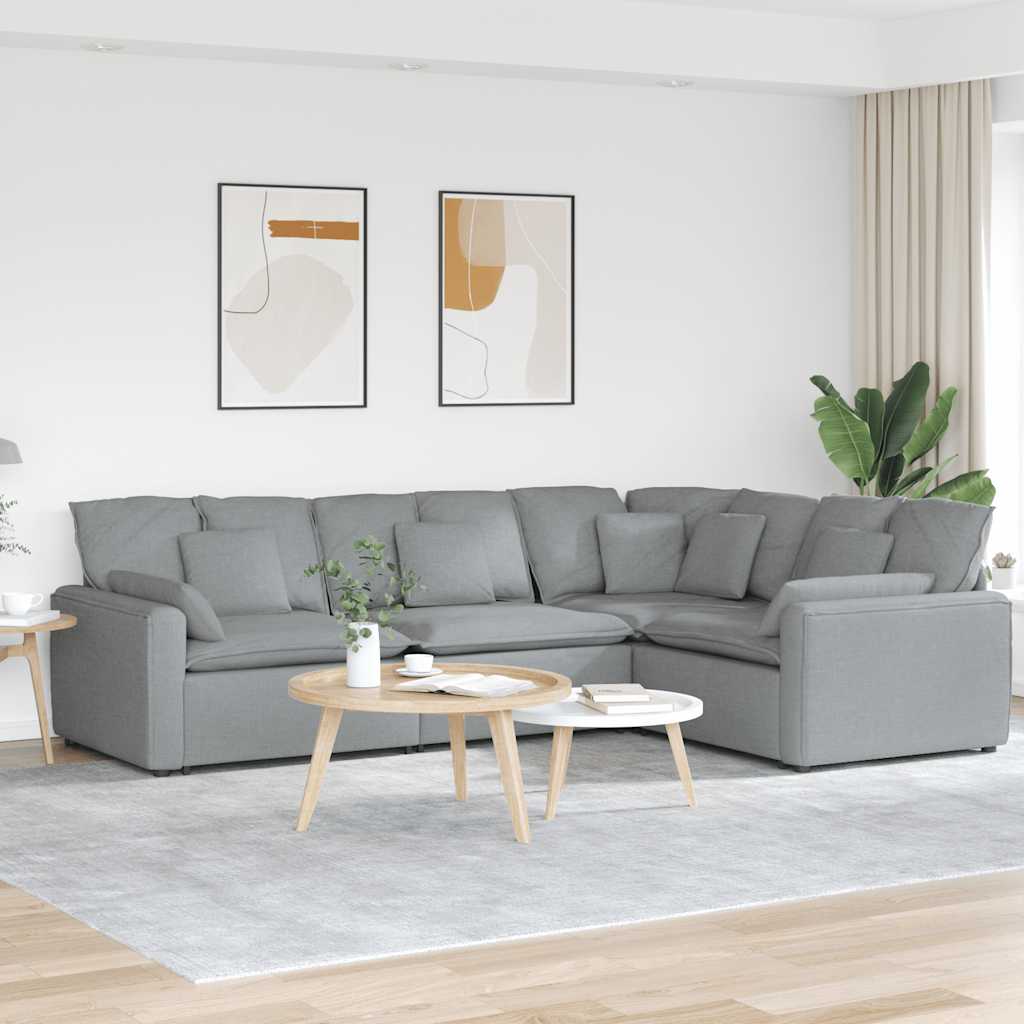 vidaXL Modulares Sofa mit Kissen Stoff Hellgrau