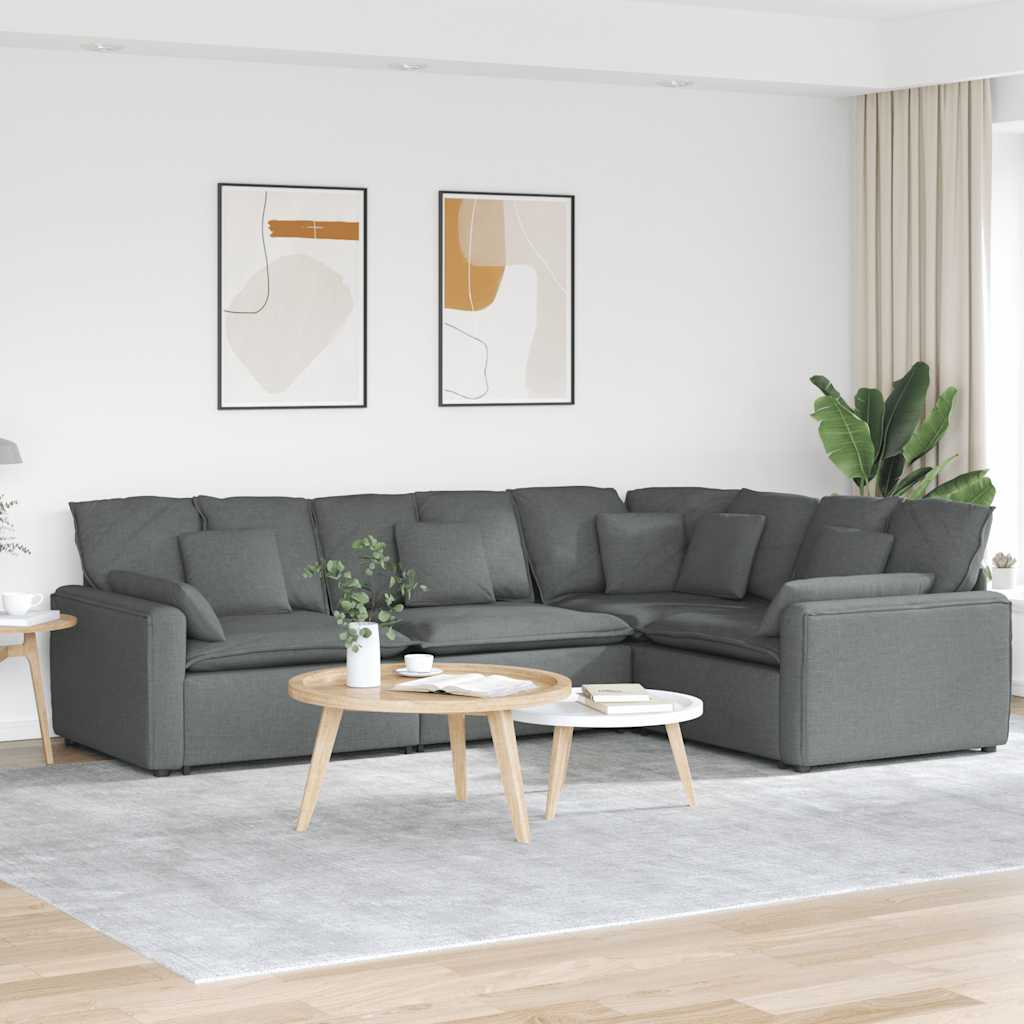 vidaXL Modulares Sofa mit Kissen Stoff Dunkelgrau