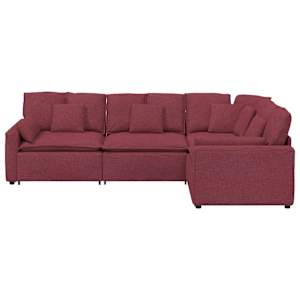 vidaXL Modulares Sofa mit Kissen Stoff Weinrot