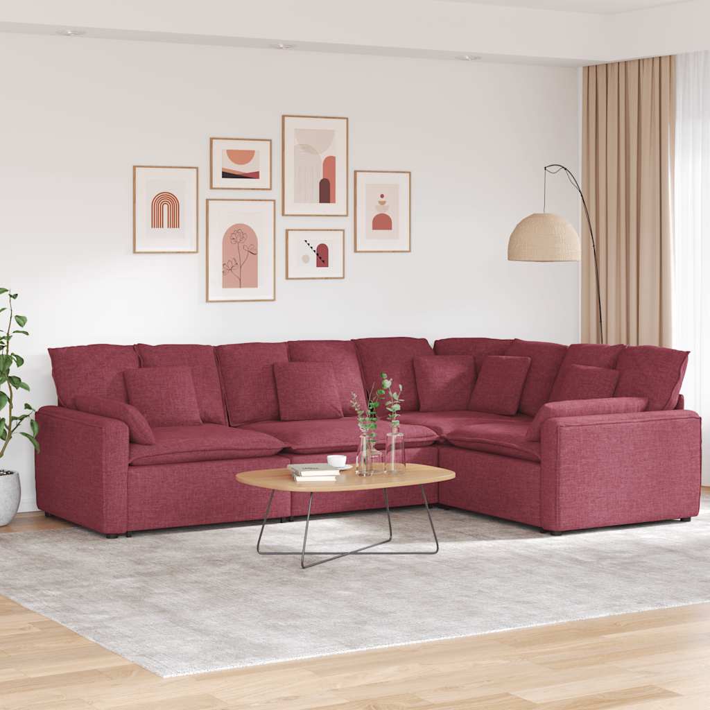 vidaXL Modulares Sofa mit Kissen Stoff Weinrot